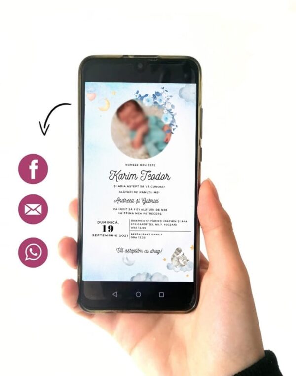 invitație botez digitală poză