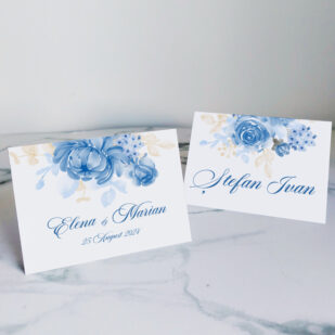 place card flori albastre