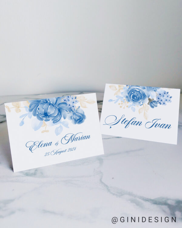 place card flori albastre
