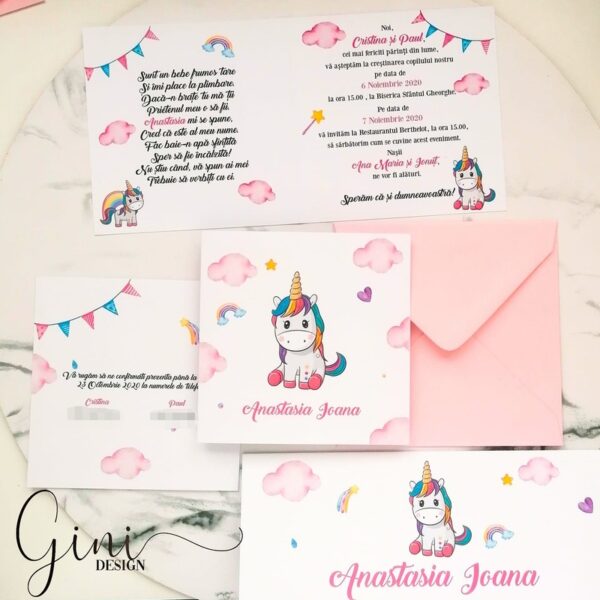 invitatie de botez unicorn