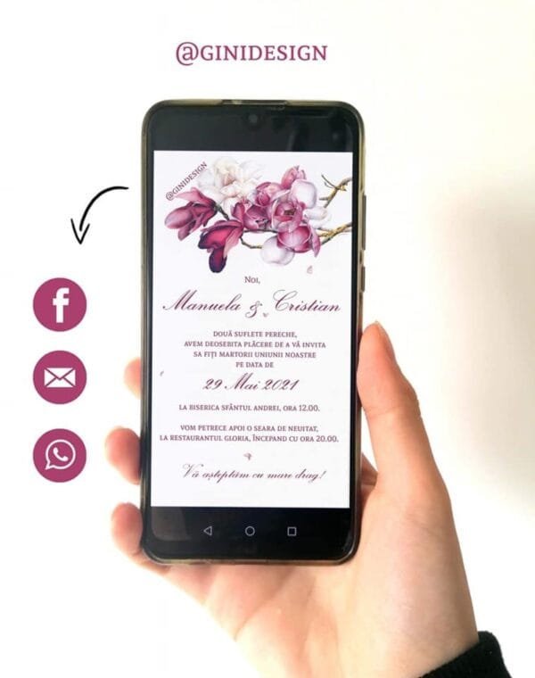 Invitatie de nunta digitala flori de magnolie