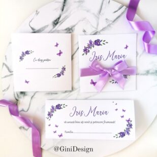 invitație de botez iris, invitație de botez florală, invitație de botez fetiță