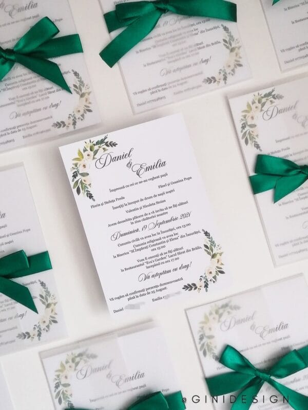 Invitatie nunta verde&alb