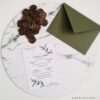 invitație nuntă verde olive cu sigiliu și plic manual