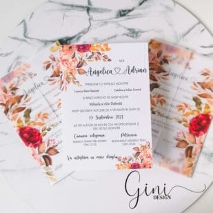 invitatie de nunta cu flori de toamna rosii