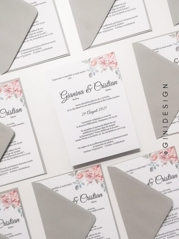 Invitatie nunta gri&roz