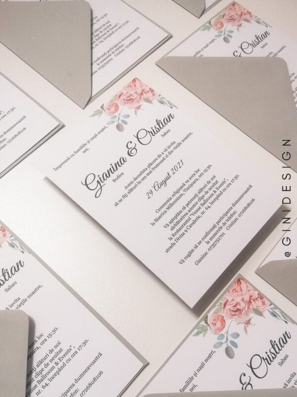 Invitatie nunta gri&roz