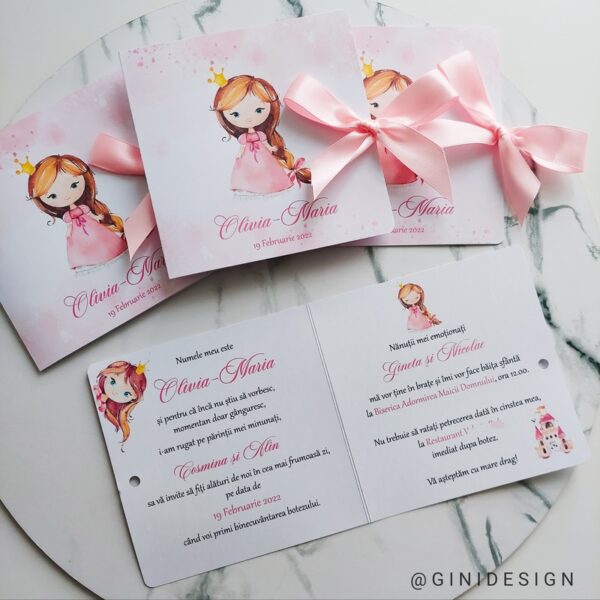 invitație de botez prințesă, invitație de botez fetiță, invitație de botez fata