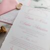 invitație nuntă roz pastel cu sigiliu