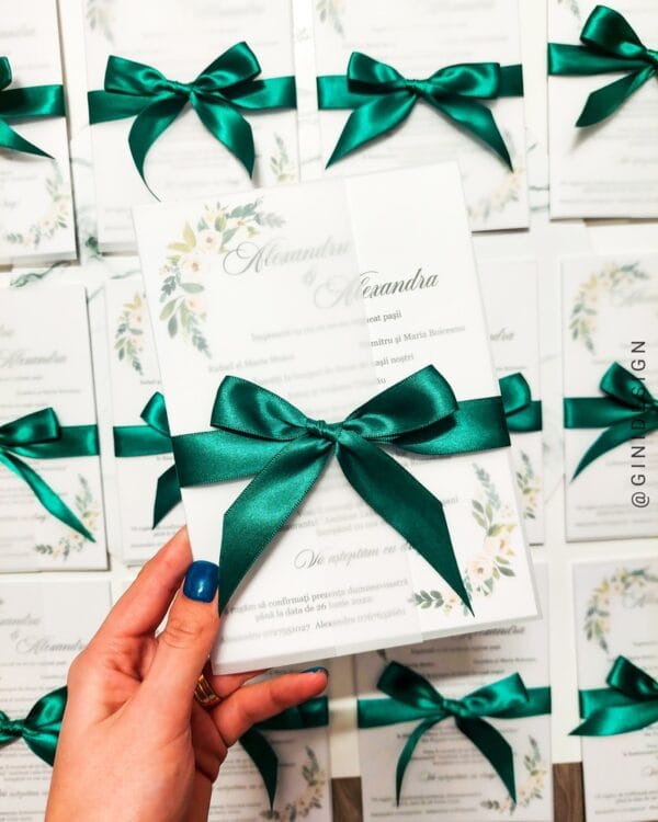 Invitatie nunta verde&alb