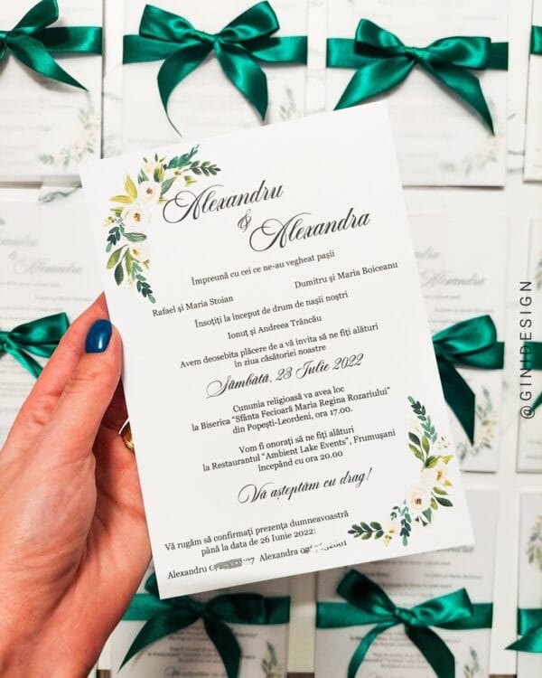 Invitatie nunta verde&alb