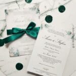 invitatie nunta botanica, invitatie nunta cu frunze, invitatie nunta verde, invitatie cu sigiliu, invitatie cu panglica