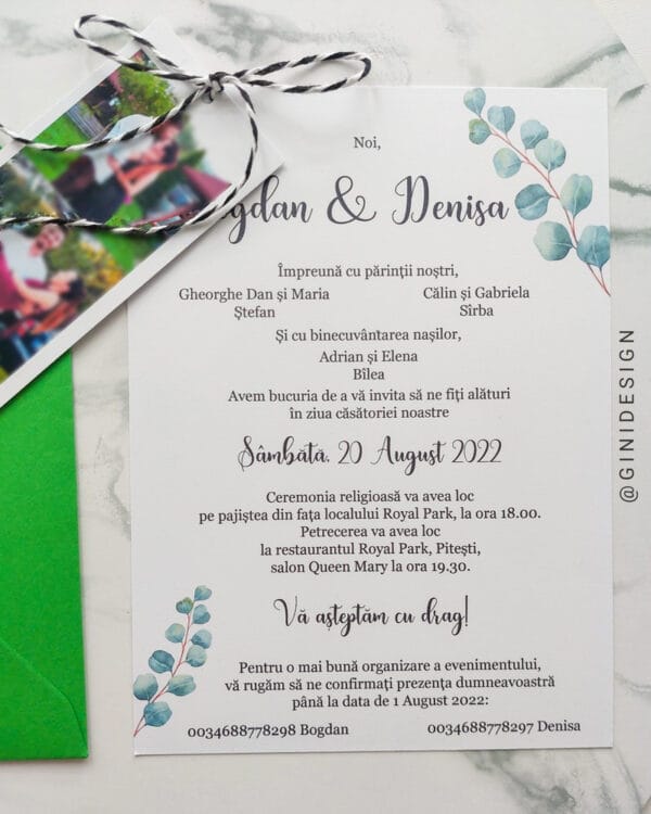 invitatie de nunta cu verde pink collage