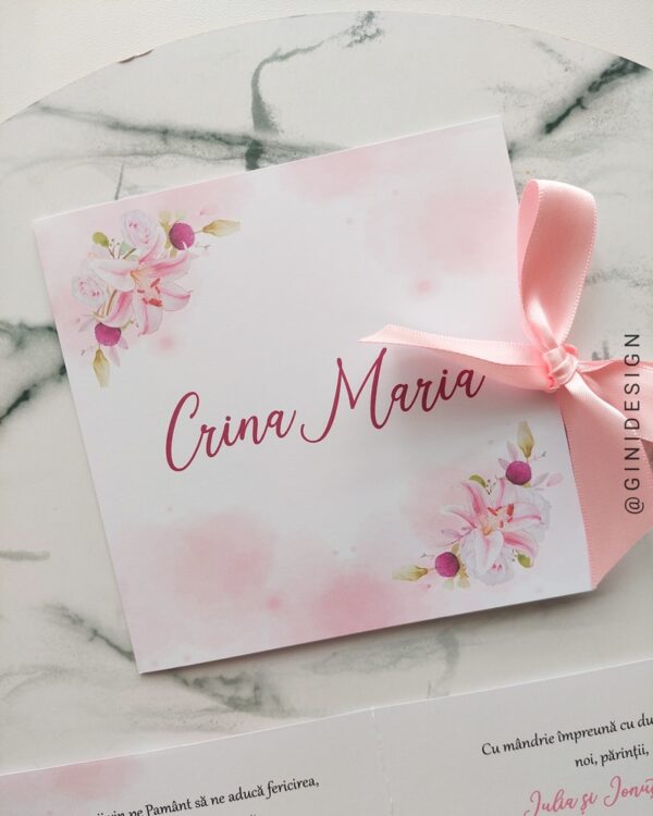 invitatie de botez crini, invitatie botez, invitatie panglica, invitatie botez fete