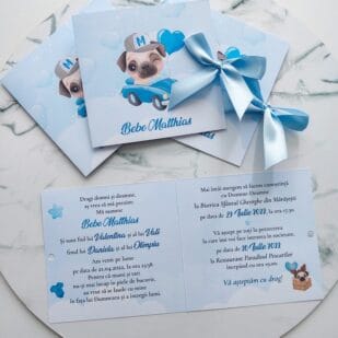 Invitație de botez cățel albastră