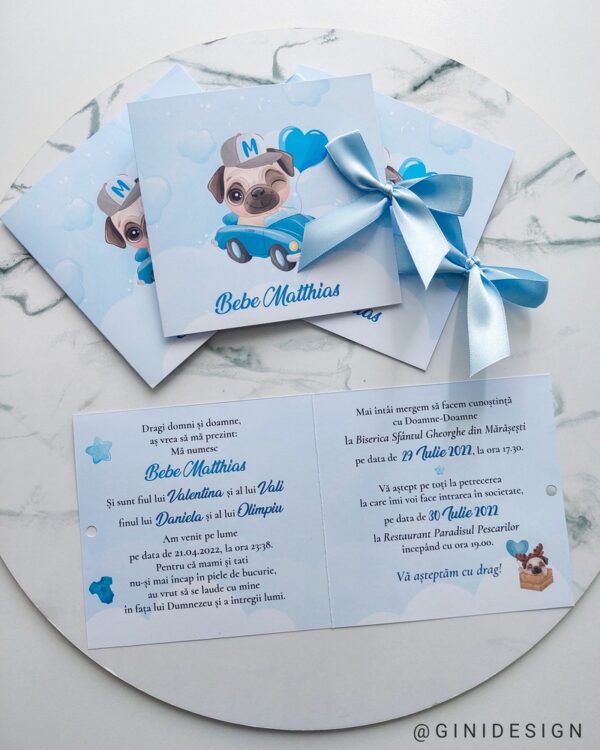 Invitație de botez cățel albastră