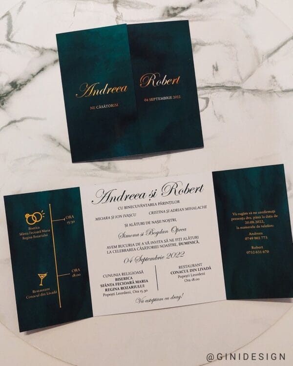 invitație nuntă verde smarald