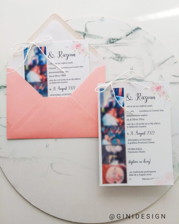 invitatie de nunta cu poza pink collage