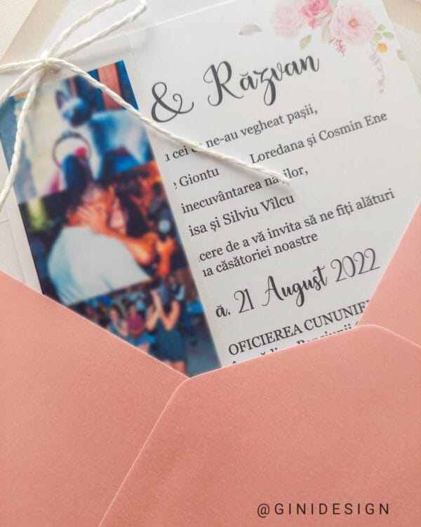 invitatie de nunta cu poza pink collage