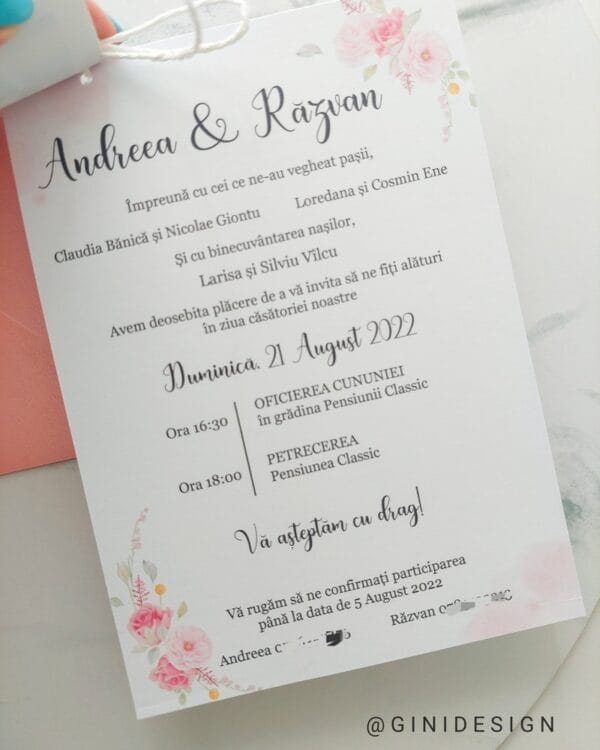 invitatie de nunta cu poza pink collage