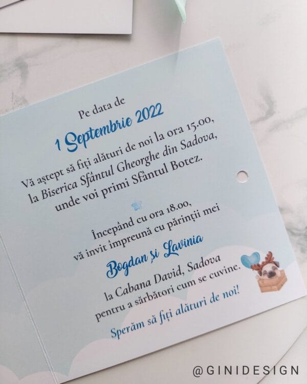 Invitație de botez cățel verde mint