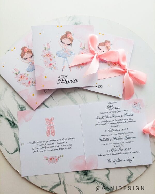 Invitație de botez balerină