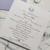 invitatie de nunta cu lavanda, sigiliu cu flori uscate, lila, mov