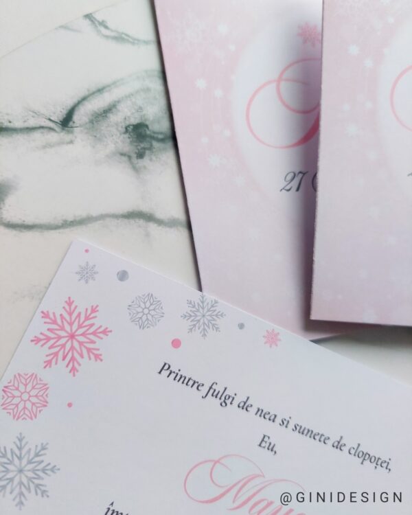 invitație de botez fulg de nea, invitație de botez fulgi, invitație de botez iarna, invitație de botez craiasa