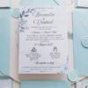 invitatie de nunta cu flori albastre si sigiliu