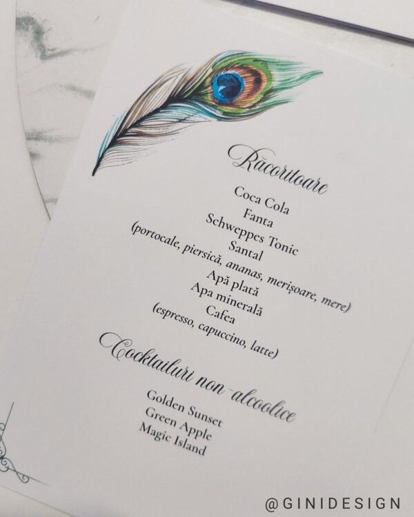 meniu nuntă pene păun