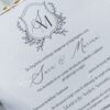 invitație nuntă vintage cu sigiliu, panglică de mătase și foiță aurie