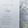 Invitație nuntă perle și folio auriu, cu sigiliu și învelis de calc